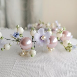 Flower wedding choker Lavender pink necklace Beaded wired choker for bride and bridesmaid Elven floral choker Theatre ball neclace