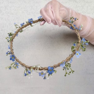 Forget me not bridal head piece Wedding baby blue crown Powder blue rustic festive circlet hair vine Wildflowers halo celtic maternity prop