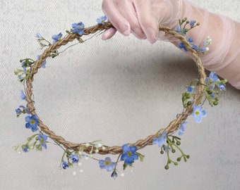 Forget me not bridal head piece Wedding baby blue crown Powder blue rustic festive circlet hair vine Wildflowers halo celtic maternity prop