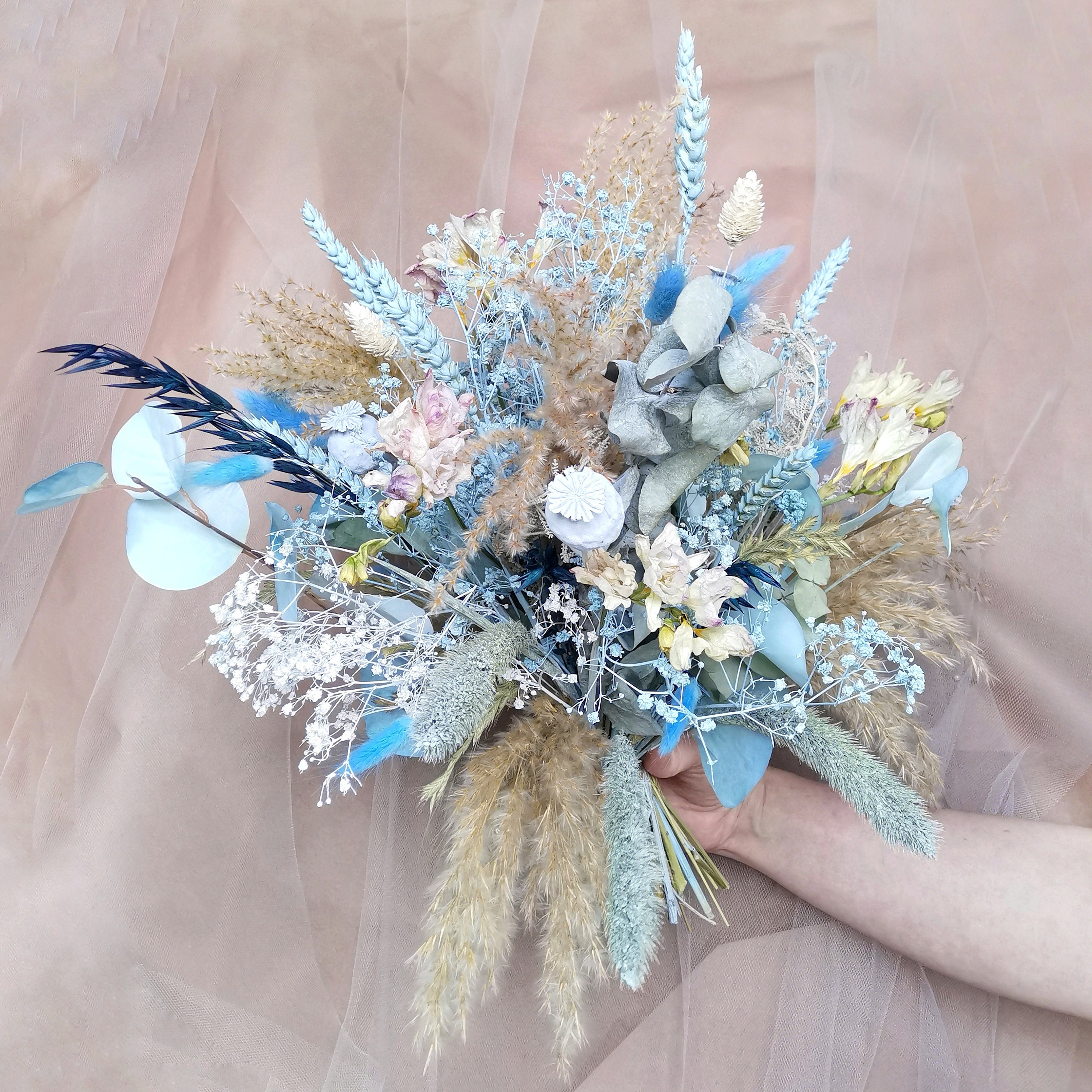 XHXSTORE 36pcs Natural Dried Flowers Bouquet Light Blue Dried Craspedia  Billy Balls Flowers Dried Floral Arrangements for Home Boho Wedding Kitchen