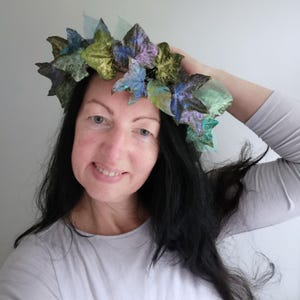 Fairy headpiece pastel rainbow Pink Lilla mint ivy head wreath Elf crown pearlescent