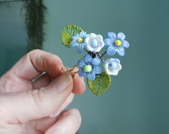 Blue Floral Hair Pin: Wedding Hair Accessory, Bridesmaid Bouquet