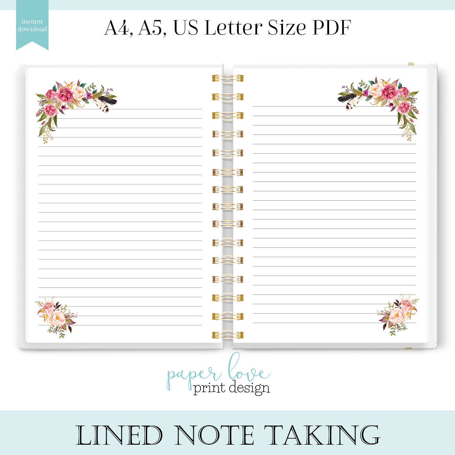 Lined Paper Student Note Taking Printable Set A4 A5 and | Etsy