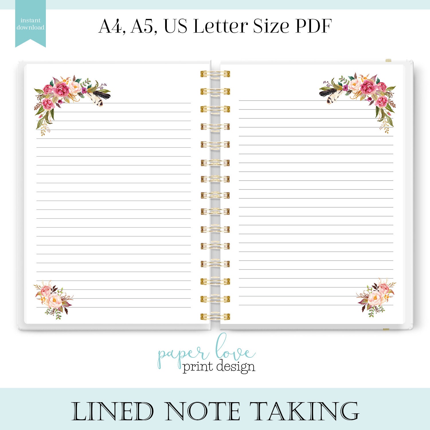 Lined Paper Student Note Taking Printable Set A4 A5 and Etsy