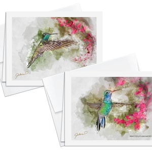 Beautiful Watercolor Hummingbird Notecards - Pack of 10 with Envelopes