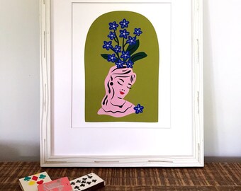 CUSTOM** Head Vase Portrait - You Choose Colors and Florals - 8x10" - Art Print - Wall Art - Illustration
