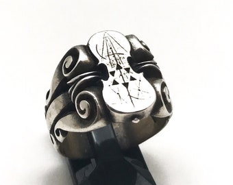Small Saba Uri (The left Ring)-Solid Silver -silver rings - Handmade -Old School -Man's  jewelry-Violin  Making