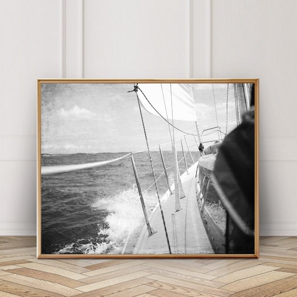 Black and White Printable Photography Sailing Artwork Coastal Wall Art Sailboat Prints Digital Download