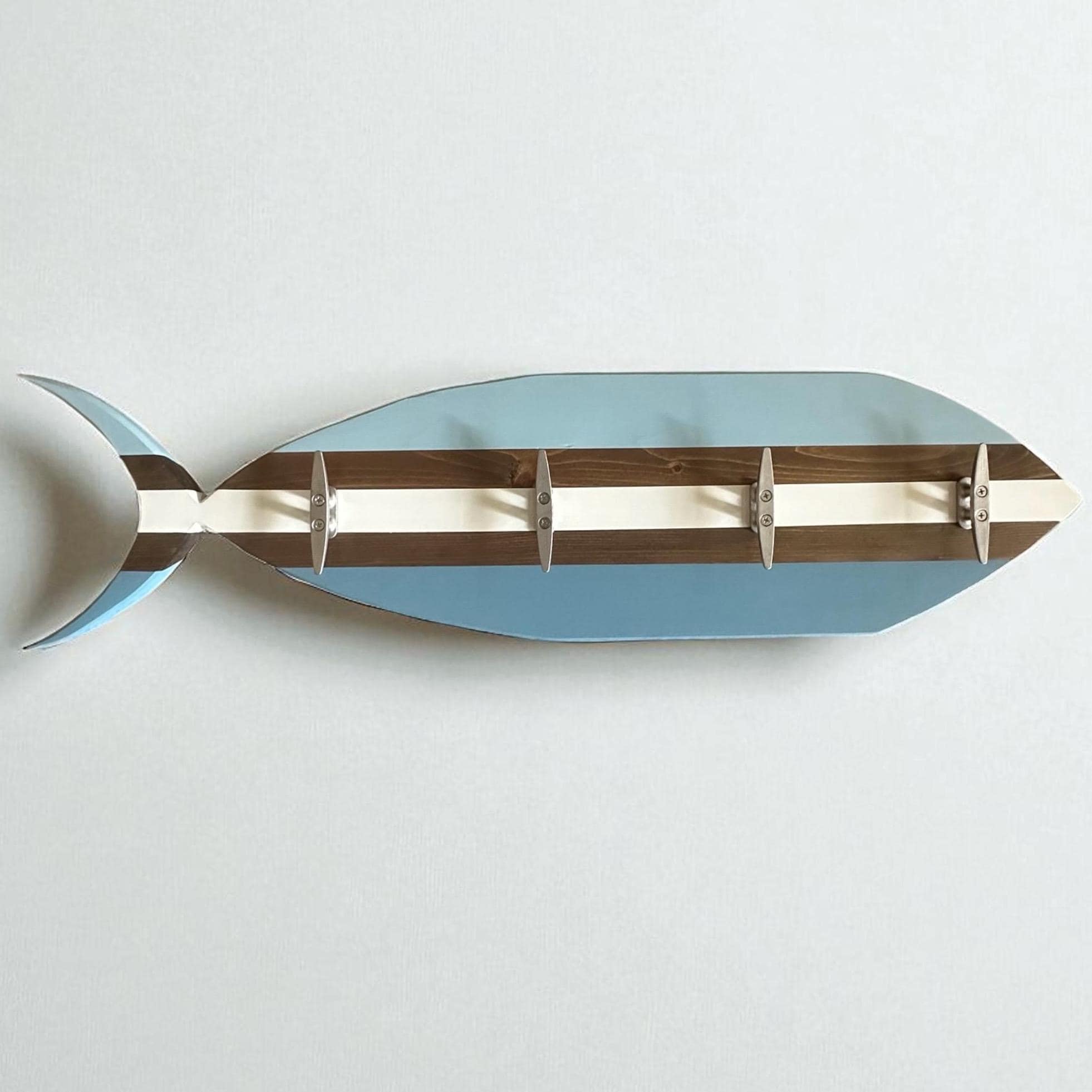 Fish-Shaped Nautical Towel Rack Coastal Beach House Decor Wooden Fish Wall Hooks