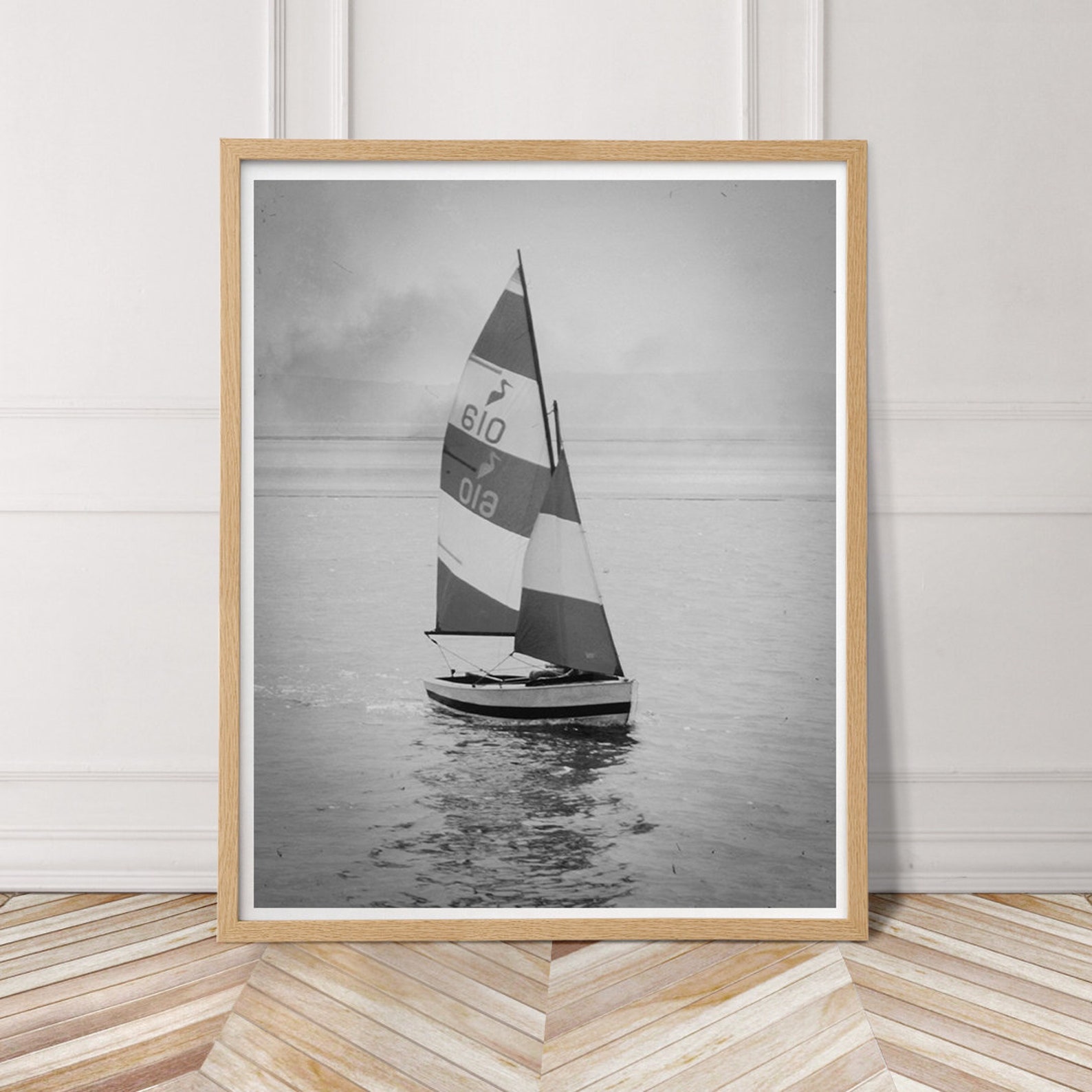 black and white sailboat canvas wall art