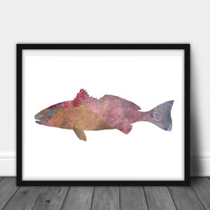 Abstract Redfish Print Fish Art Fish Drawing Wall Decor Digital Download