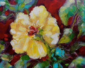 Set of 4 Note Cards of Original Artwork, "Yellow Hibiscus" (4-1/4" x 5-1/2") With Envelopes