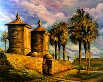 Set of 4 Note Cards of Original Artwork, "City Gates", St. Augustine, FL (4-1/4" x 5-1/2") With Envelopes