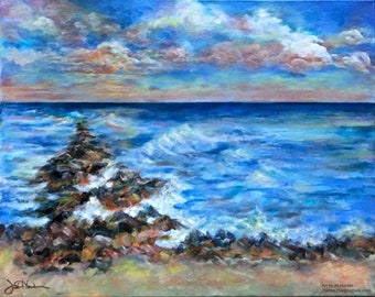 16 x 20 Original Acrylic Painting, Rocky Shore at St. Augustine Beach