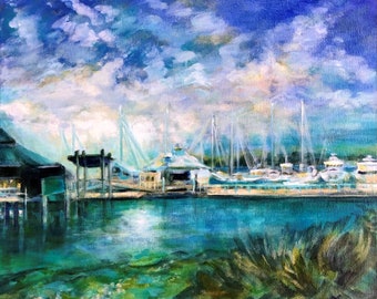 Set of 4 Note Cards of Original Artwork, The Perfect Spot, Conch House, St. Augustine, FL (4-1/4" x 5-1/2") With Envelopes