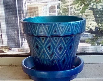 4" Hand painted flower pot with saucer