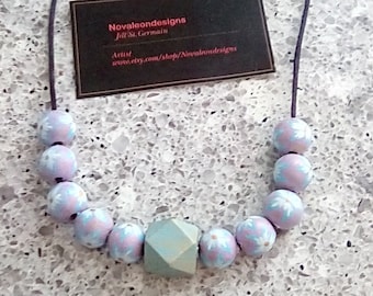 Hand painted wood bead necklace