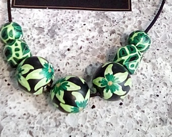 Hand painted wood bead necklace