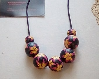Hand painted wood bead necklace