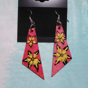 Hand painted wood dangle earrings