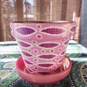 4&quot; Hand painted flower pot with saucer