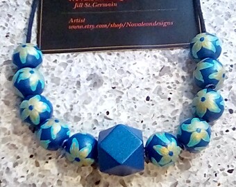 Hand painted wood bead necklace