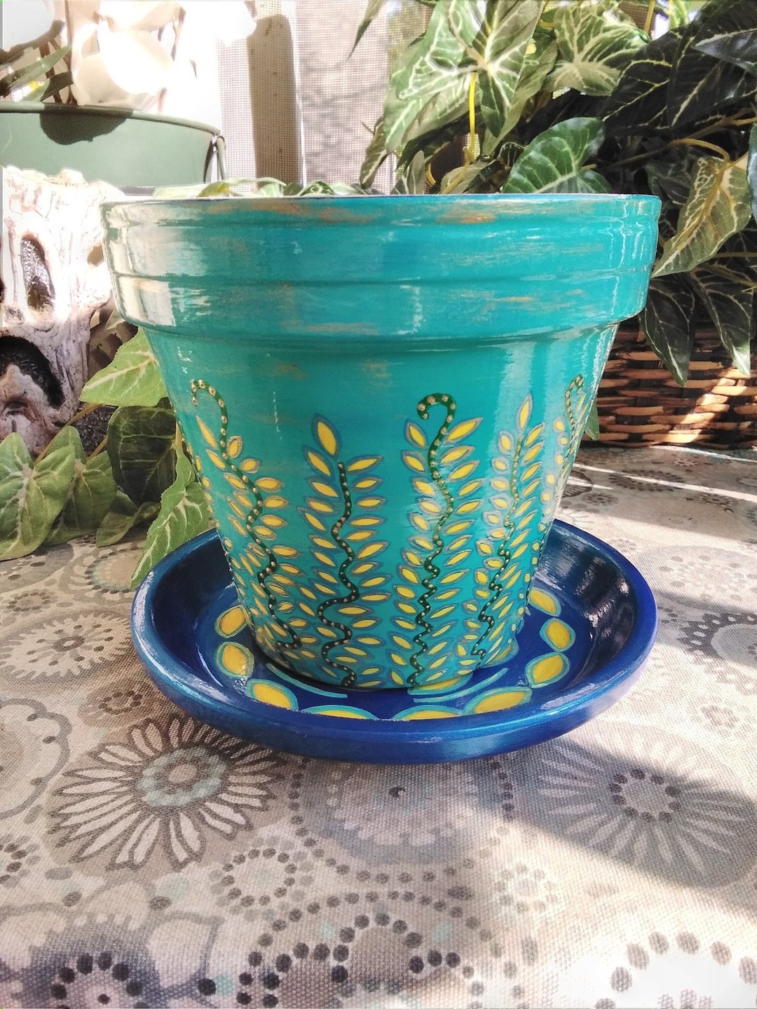 6 Hand Painted Flower Pot With Saucer Etsy