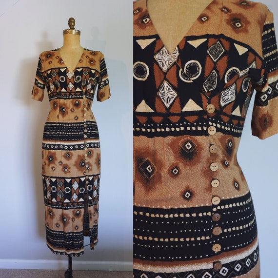 1990s Midi Wrap Dress | 90s Summer Side Button Mar