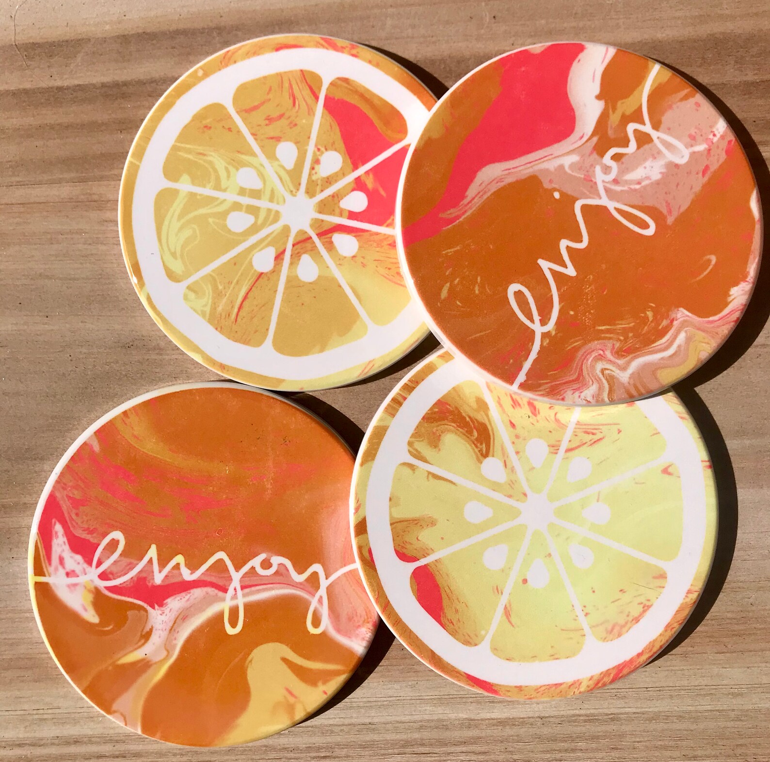 Round Lemon Coasters set of four Etsy