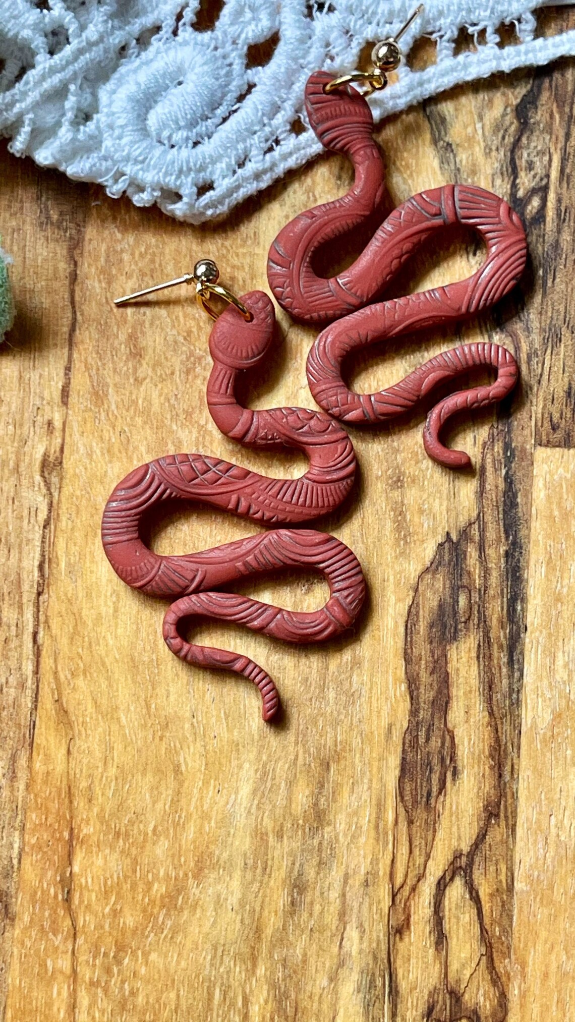 SNAKE earrings/terracotta clay snake dangle earrings/serpent Etsy