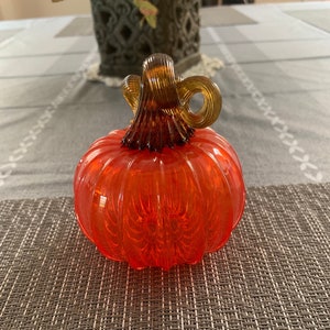 Orange Pumpkin with Olive Green Stem Handblown Tacoma Glassblowing Studio