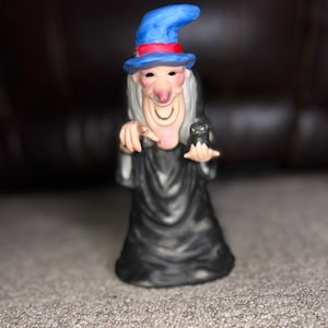 Vintage Ceramic Wizard or Witch with black cat
