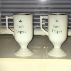 Vintage Irish Milk glass Coffee Mugs Saint Patrick&#39;s Mug Set of Two