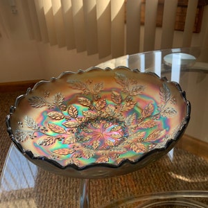 Fenton Holly Plate Carnival Glass Blue glass
