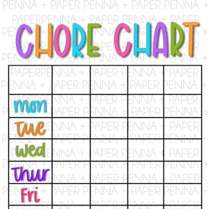 Colorful Chore Chart PDF PNG JPEG Instant Download