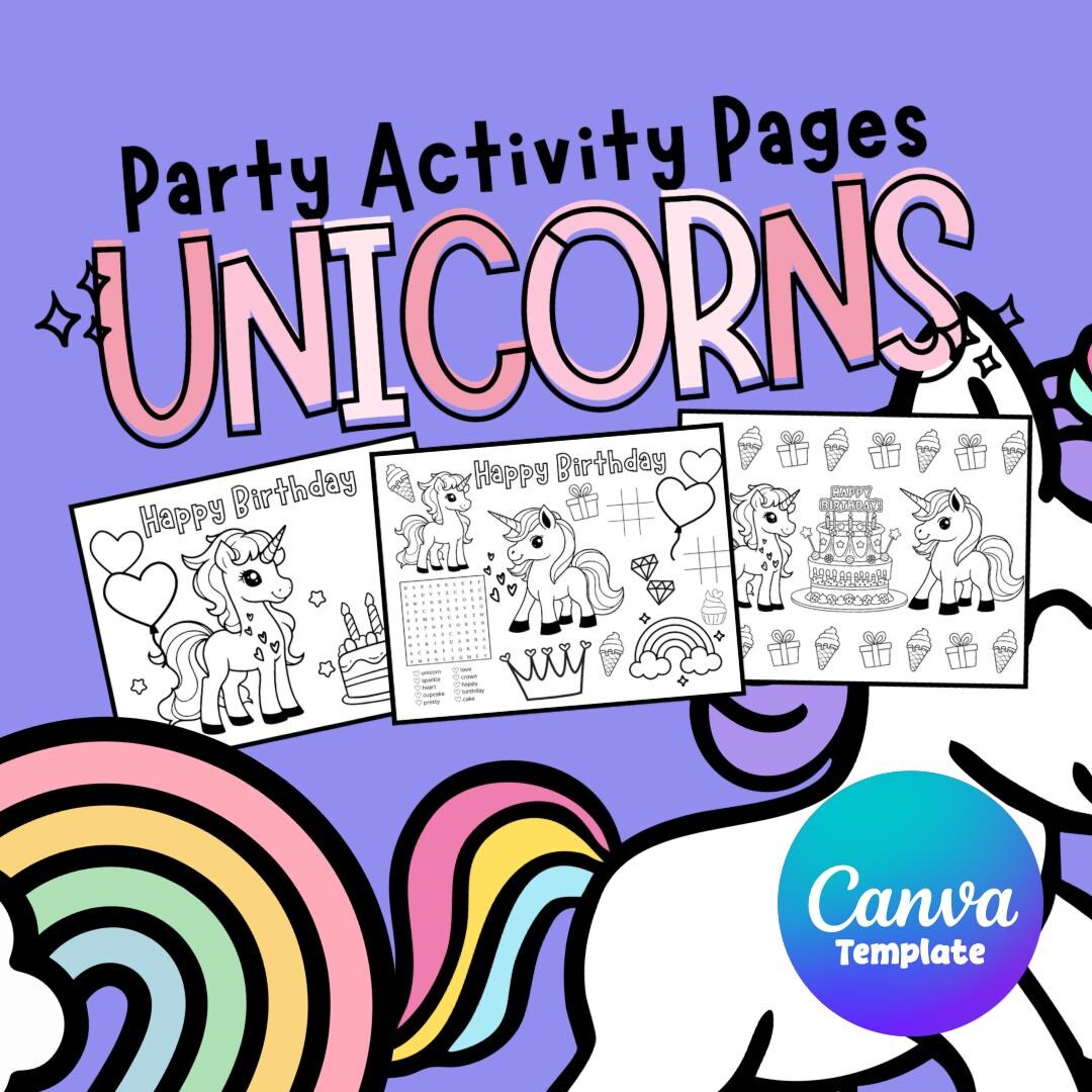 Unicorn Birthday Party Coloring Pages Activity Mat (PDF Download) - Etsy