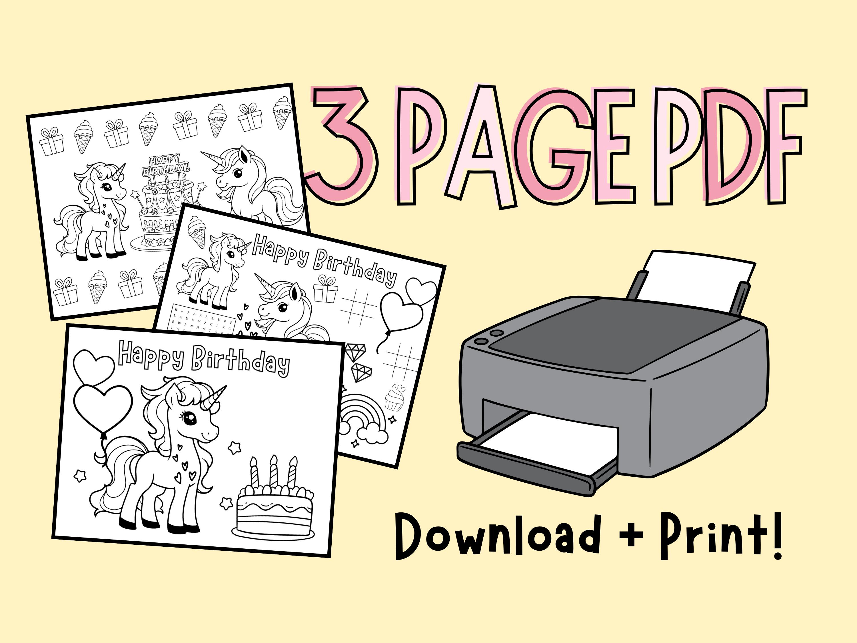 Unicorn Birthday Party Coloring Pages Activity Mat (PDF Download) - Etsy