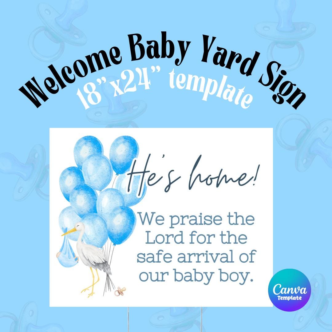 Welcome Baby Boy Front Yard Sign Digital Download Editable Canva ...