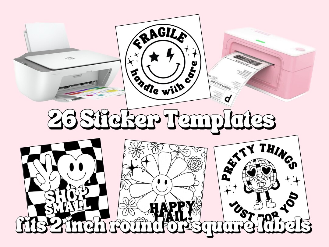 Retro Thermal Sticker Templates: Shop Small, Fragile, Happy Mail (PNG ...