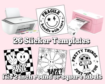 26 Retro Thermal Sticker Templates Shop Small Fragile Happy Mail Groovy Hearts PNG Zip File Digital Download