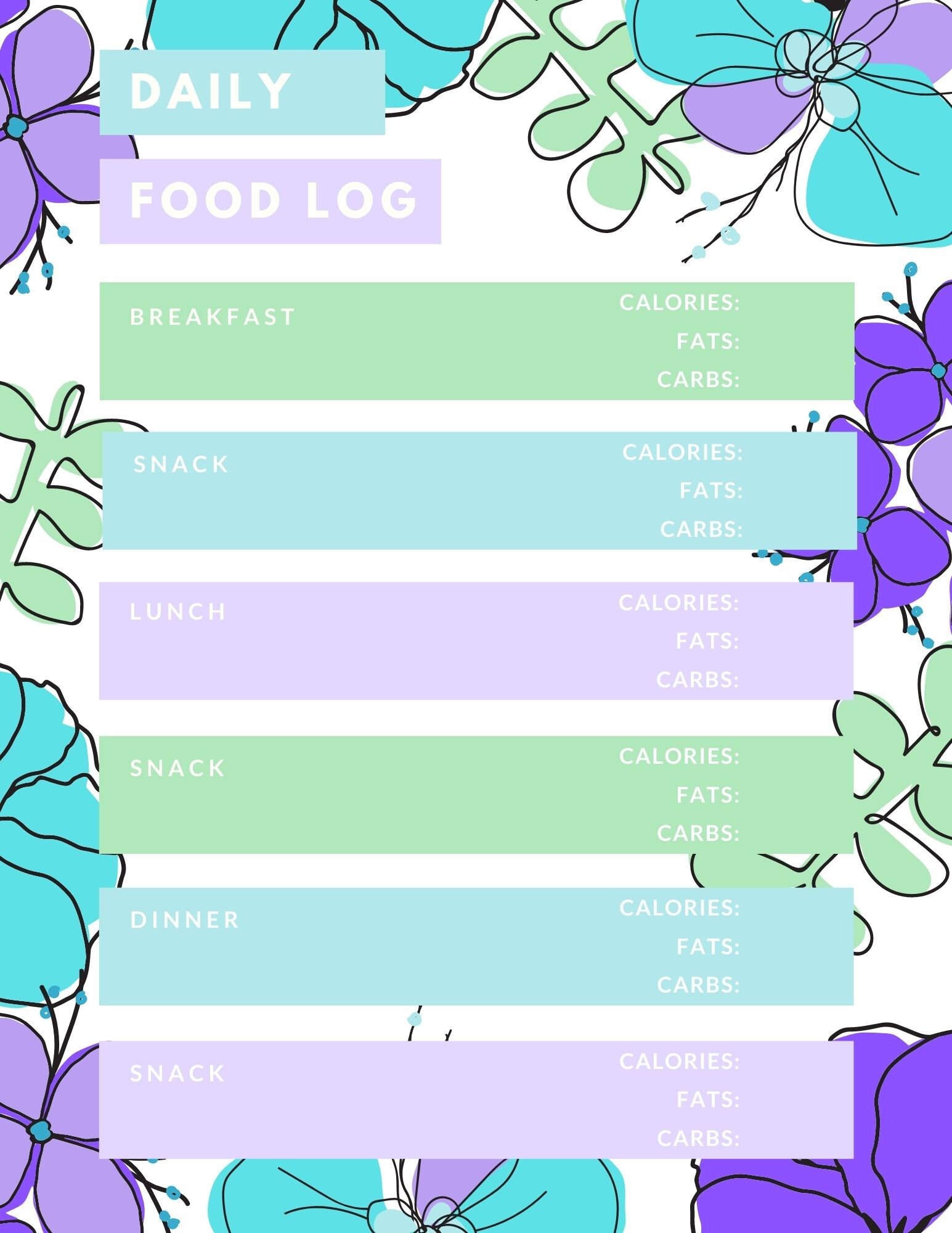 Floral Daily Food Log Macro Tracker Calorie Tracker Carb | Etsy