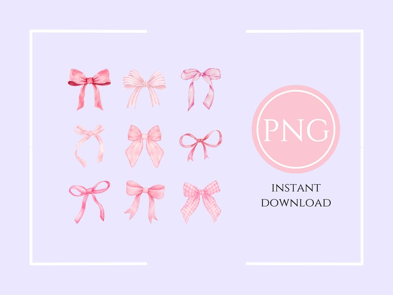 Watercolor Pink Bows Collage PNG SVG DTF Instant Download - Etsy