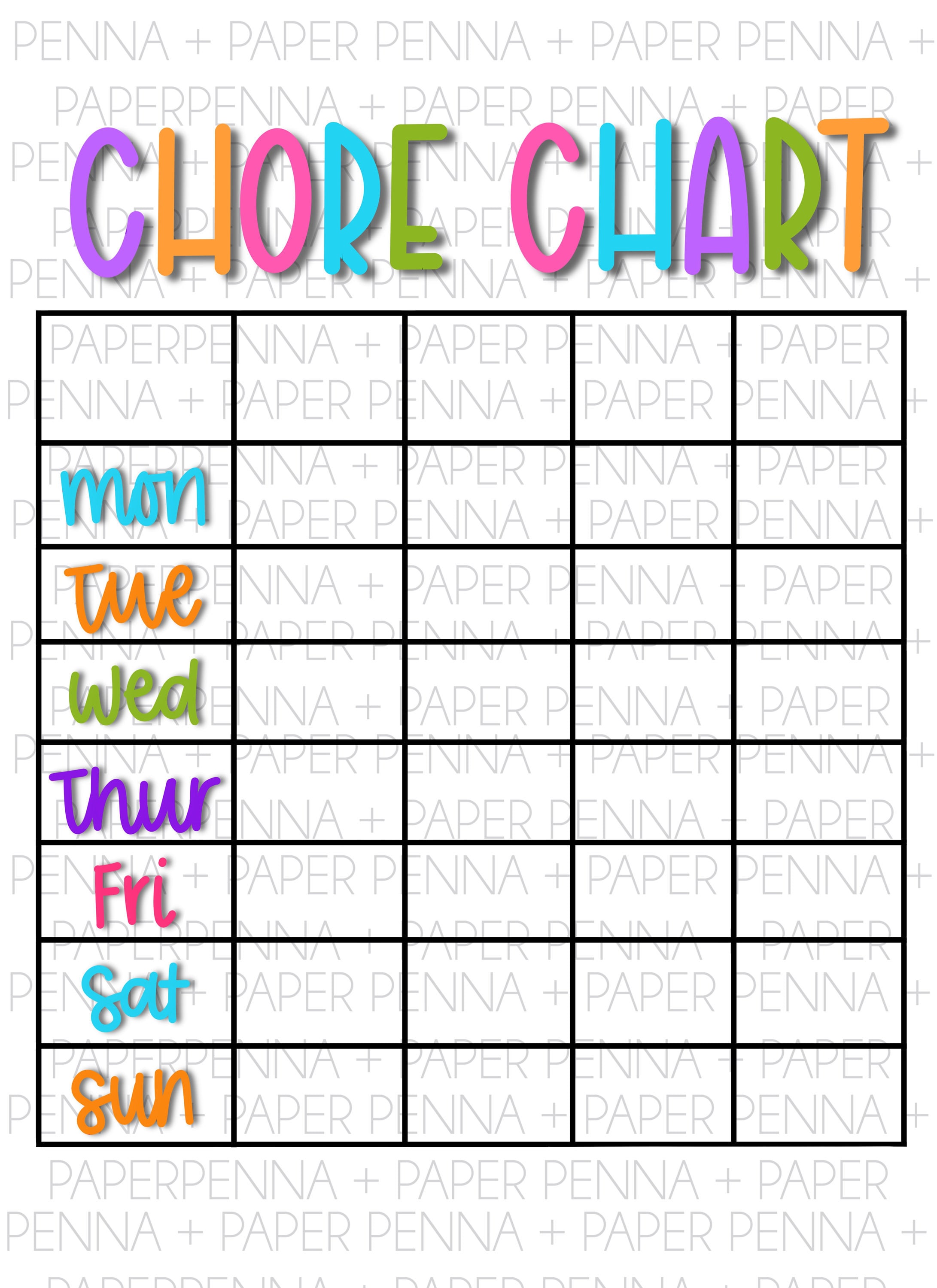 Colorful Chore Chart PDF PNG JPEG Instant Download - Etsy Canada