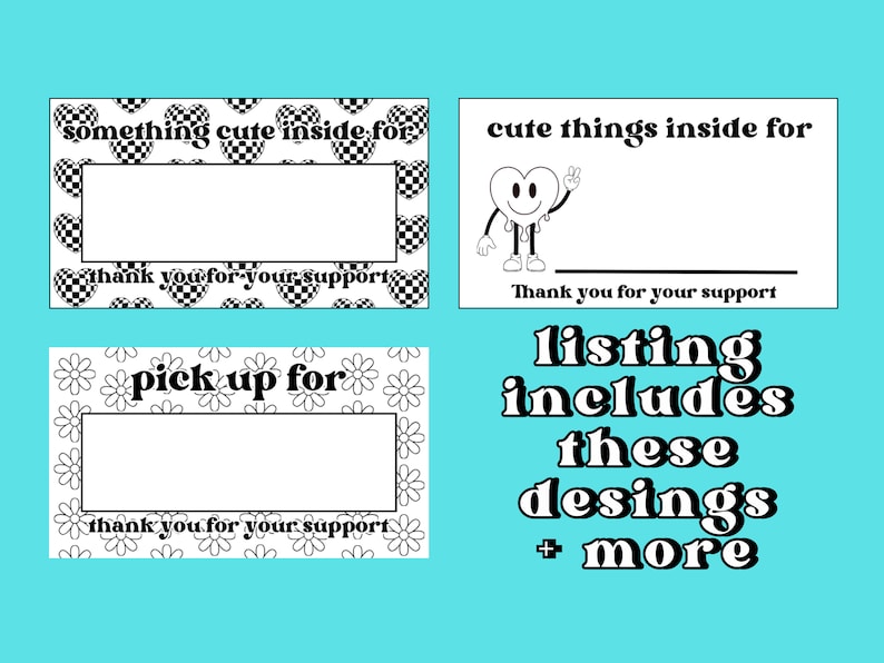 24 Retro Thermal Sticker Templates Shop Small Pick Up Order Groovy Hearts PNG Zip File Digital Download image 2