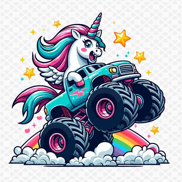 Monster Truck Unicorn SVG PNG,  Birthday Party Monster Truck Girl svg file shirt , Unicorn Birthday png sublimation design