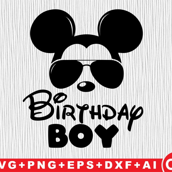 Birthday Boy Svg , Mouse Ears and sunglasses Head Svg , Mouse Face Svg birthday kids cool Mouse Face png Birthday boy shirt svg