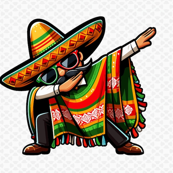 Dabbing Mexican Poncho Cinco de Mayo SVG PNG, Mexican svg, Fiesta svg, Cinco de Mayo svg, Fiesta Squad Png Sombrero Dab Digital