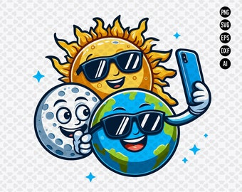 Selfie Erde Mond Sonne SVG PNG, lustige total Sonnenfinsternis 2024 svg Datei Shirt, Selfie Planeten svg, digitaler Download