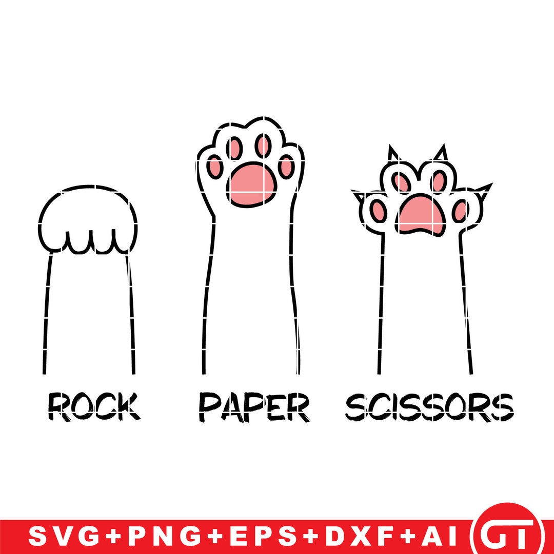 Rock Paper Scissors Cat Svg Hand Game Cute Pink Paw Funny Cat Lovers