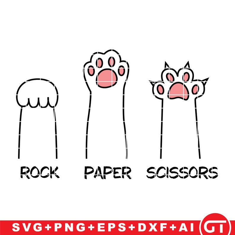 Rock Paper Scissors Cat Svg Hand Game Cute Pink Paw Funny Cat Etsy